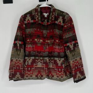 NWT COLDWATER CREEK Petite 14 Jacket Red Brown Southwest Aztec Native Wool Blend